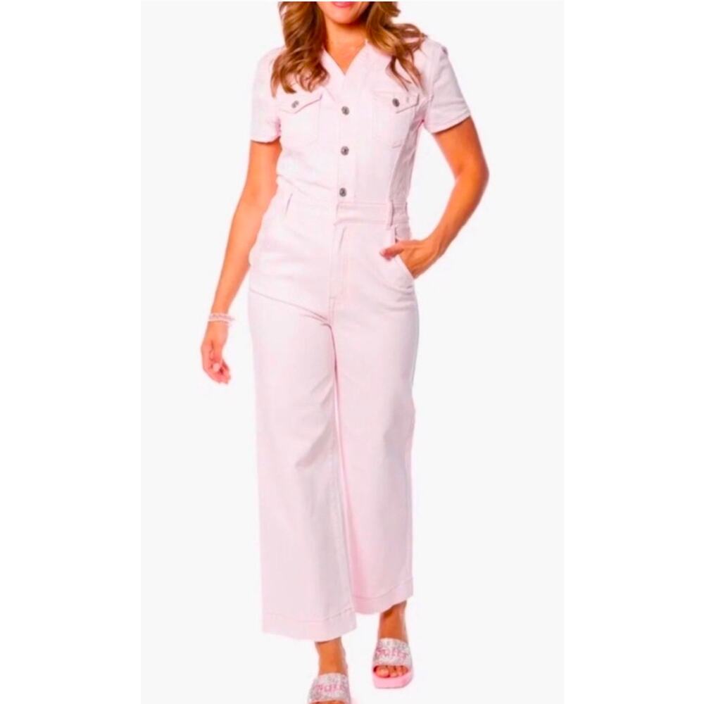 Juicy Couture Light Pink Short-Sleeve Wide-Leg Jumpsuit